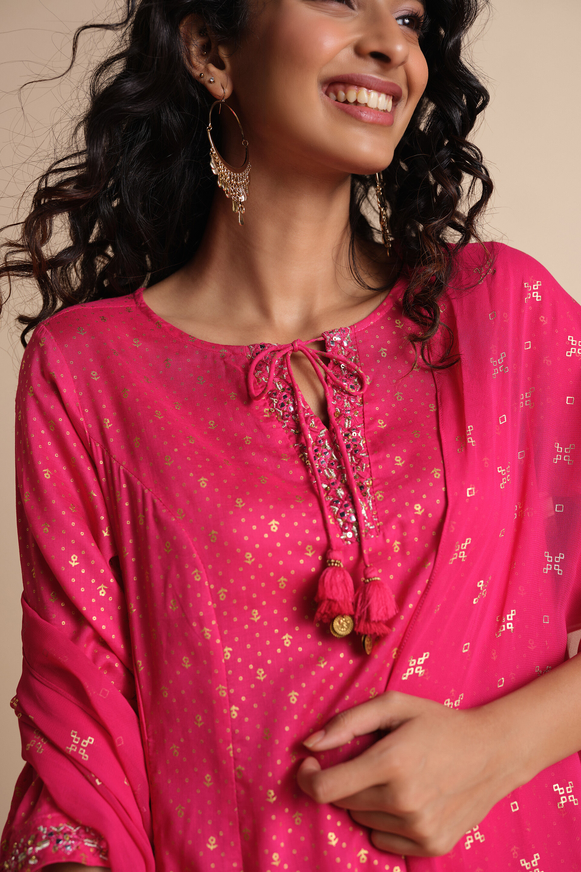 Rani Pink Kurta Set, Pink, image 4